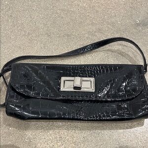 Elegant Black Crocodile-Embossed Clutch